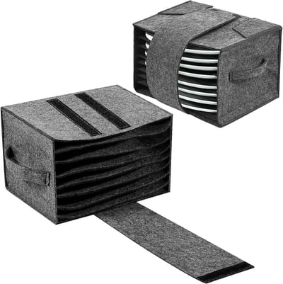 Felt Plate Holder voor Camping met 8 Compartimenten, Antislip en Geluidsarme Opbergzak voor Tafelgerei, 27 x 15 x 5 cm, Ideaal voor Motorhome, Caravan en Keuken Organisatie