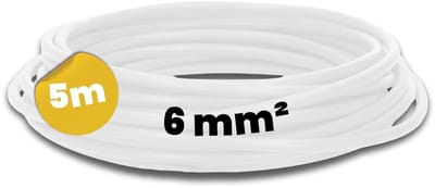 Kalitec 5 meter H07V-K 6 mm² witte bedradingskabel | Flexibele enkeladerige kabel | 6 mm² gevlochten draad | Fijnaderige bedrading | Enkeladerige kabel | Enkeladerige kabel voor schakelkasten | Schakelkabel