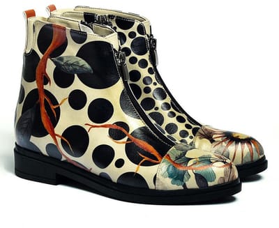 Goby Polka Garden Dames Enkellaarsjes - Handgemaakt Vegan Leer - Maat 36