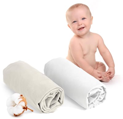 Katoenen Hoeslaken voor Babymatrassen - Ademend en Comfortabel - Set van 2 - Wit en Beige - 60 x 120 cm
