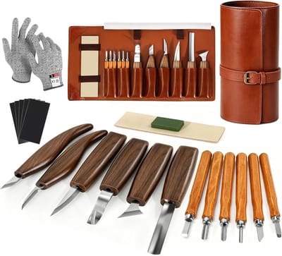 Houtsnijgereedschap Set - Houtsnijkit - Houtbewerking Hobby - 17 Delige Set - Met Opbergtas - Bruin