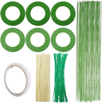 10-delige Bloemschikset met Crepe Cape, Groene Bloemdraad en Bamboestokken voor DIY Bloemarrangementen en Decoratie