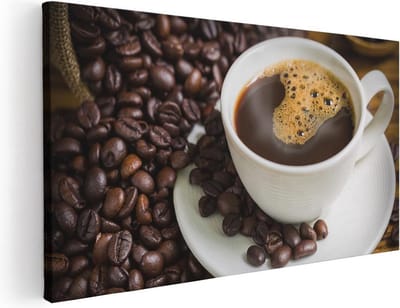 Artaza Canvas Schilderij Koffie - 40x20 cm - Klein - Wanddecoratie Keuken - Muurdecoratie Koffiebonen - Stilleven Schilderijen