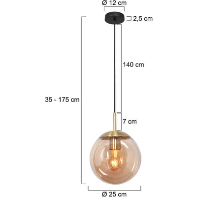 Hanglamp Bollique New 25cm 3497ME Amberkleurig Messing Steinhauer - Design, Hoogte instelbaar, Elektronica, Glas, Metaal, Voor binnen gebruik