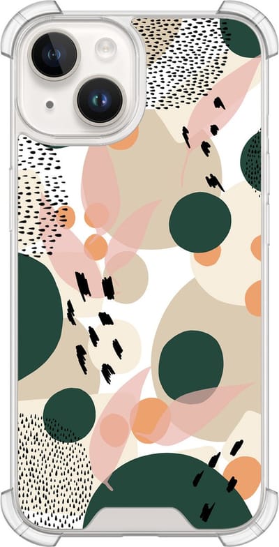 Shockproof hoesje - Geschikt voor iPhone 14 - Abstract painted - Extra sterke case - TPU/polycarbonaat - Print / Illustratie - Beige, Transparant