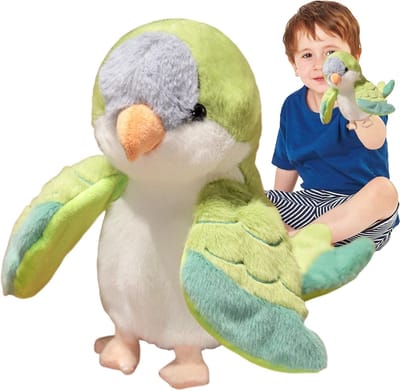 Papegaai Handpop - Vogel Speelgoed - Verhalen Vertellen - Zacht Pluche Materiaal - 20 cm - Groen