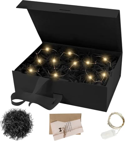 Elegante Vouwbare Cadeaubox met Deksel en Magnetische Sluiting, Inclusief LED Verlichting en Groetkaart, Perfect voor Verjaardagen en Feestdagen, 23 x 17 x 7 cm