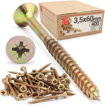 LUN FIX - Universeelschroef 3,5x60 mm - 400 stuks - Kruiskop PZ2 - Verzonken kop - Houtschroeven