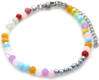Armband – verstelbaar – RVS – roestvrij staal – zilverkleurig – multicolor - kralen - 16-19cm – cadeau – geschenk – feest – feestdagen