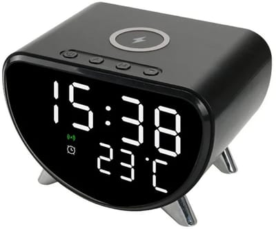 MakkelijkMooi Wekker met Draadloze Oplader - Wekker - Duidelijke Tijdweergave - Draadloze Snellader, Alarmfunctie, Thermometer - Zwart