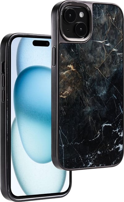 Telefoonhoesje Geschikt voor iPhone 15 hoesje Marmer shockproof backcover Zwart