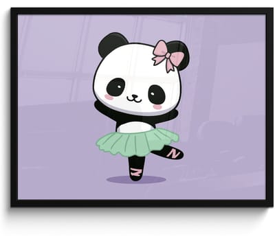 Poster in lijst - Fotolijst 80x60 cm - Posters - Panda - Paars - Sierlijk - Kawaii - Posterlijst zwart - Decoratie - Wanddecoratie woonkamer - Muurdecoratie slaapkamer