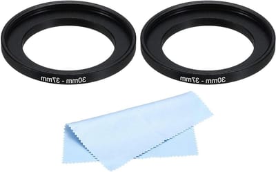 Allecto Plus - Metalen opstapring 30mm-37mm met reinigingsdoek - 2-pack - Camera lensfilter adapterring - Aluminium filter adapterring - Zwart