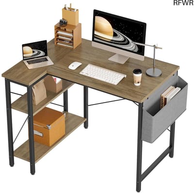 RFWR® L-vormig Gaming Bureau met Planken - Omkeerbaar Hoekbureau voor Thuiswerk en Kantoor - 100 x 70 cm