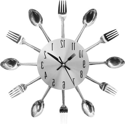 Dailygoody - Wandklok - Keuken Decoratie - Creatieve Bestek Klok - Zilver - Modern Design - Unieke Muurdecoratie - Geschikt voor Thuis - Eetkamer