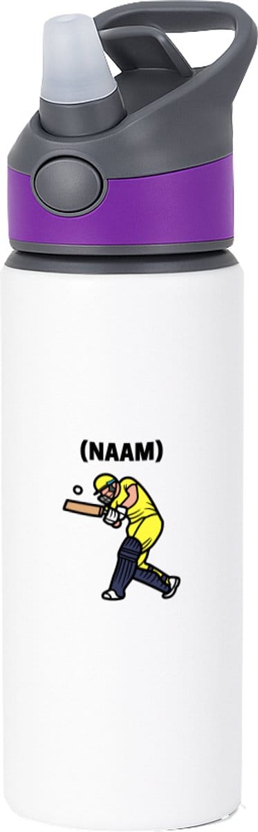 Hacebo® - Cricket met eigen naam waterfles met rietje paars - Cricket - Cricketer - Sport - water fles - 650ML