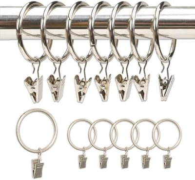 PromoHome 40 stuks gordijnringen set met clips - Zilveren metalen gordijnhaken voor soepele beweging