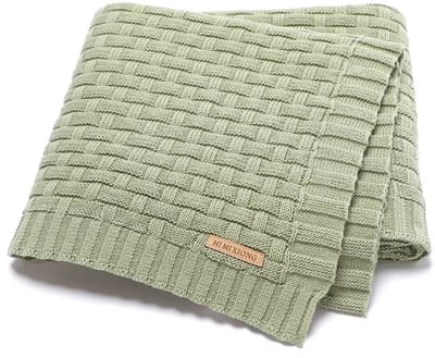 IL BAMBINI geweven lichtgroene babydeken - 100% katoen extra zacht 100x80cm - Pluisvrije deken - babydekentjes voor wieg of ledikant - kraamcadeau