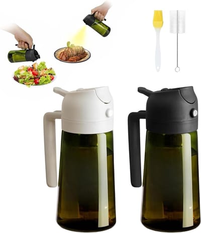 2-in-1 Olie Sprayer Set voor Koken, 470 ml, UV Bescherming, Voedsel Veilige Sprayfles, Perfect voor Airfryer en Grill, Multifunctionele Olieverstuiver