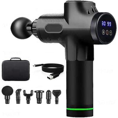 Professionele Massage Gun met LCD Digitaal Display 99 Niveaus Instelbaar voor Lichaam Armen Benen Rug Diepe Spierontspanning Type USB zwart