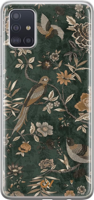 Hoesje geschikt voor Samsung Galaxy A51 hoesje - Khaki Golden Flowers - - Groen - - Casevibes