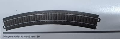 Gebogen Treinspoor - Modelbaanonderdeel - Modelspoor aanleggen - Radius 515 MM - 30 Graden - Grijs