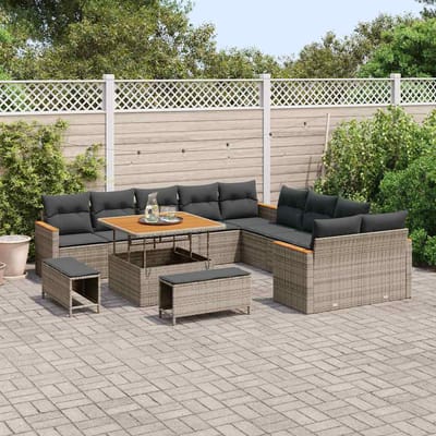 vidaXL - Tuinbank - Set - 13 - st - 12-Aantal - zitplaatsen - Grijs - poly - rattan