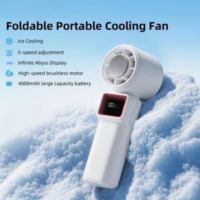 Deze opvouwbare, verkoelende handventilator heeft een van kleur veranderende diepruimtespiegel, een halfgeleiderkoelingschip en een 3-in-1 mini-turbineventilator. Hij is draagbaar, biedt verkoeling buitenshuis en is handig (Wit)