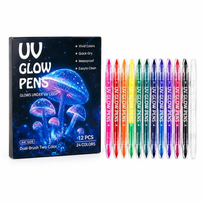 Set fluorescerende waterbasis-markeerstiften - 12 stuks 24 kleuren - ronde punt voor lichtgevende graffiti - PET-verpakking