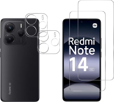 Screenprotector geschikt voor Xiaomi Redmi Note 14 5G - 2 stuks Beschermglas van glas Transparante glazen schermbeschermfolie + 2 stuks Camera Protector
