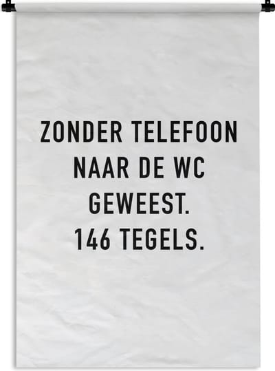Wandkleed - Wanddoek - Spreuken - Quotes - Zonder telefoon naar de wc geweest. 146 tegels. - Tegels - 120x180 cm - Wandtapijt