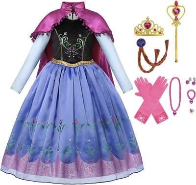 Het Betere Merk pinsessenjurk meisje - Anna jurk - prinsessen verkleedkleding - Maat 92/98 - carnavalskleding kind inclusief prinsessen accessoires