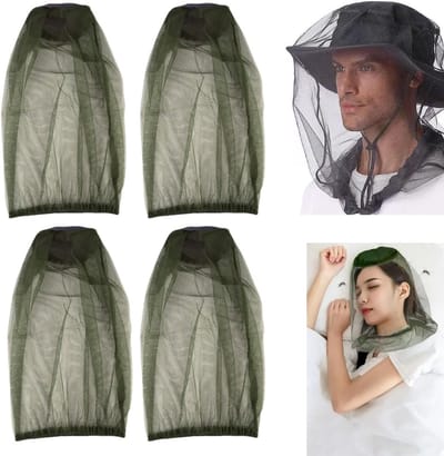 Set van 4 Hoogwaardige Vliegenhorren voor Kamperen, Wandelen en Safari, Extra Groot met Fijn Net, Ideale Insectenbescherming en Perfecte Pasvorm voor Hoofddeksels