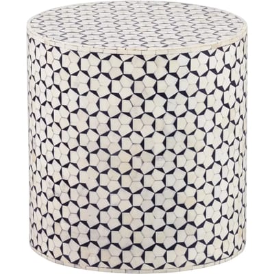 WOOOD Neva Sidetable - Bone Inlay - Zwart/Wit - 40x37x37
