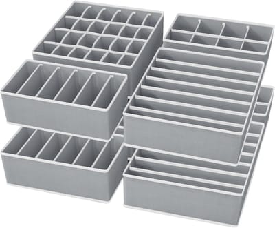 Famanu – 8-delige Ondergoed Organizer Set – Opvouwbare Lade Verdeler voor BH’s, Sokken en Accessoires, Opbergsysteem voor Kast en Lade (Grijs)