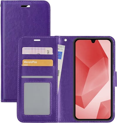 Hoesje - Met Pasjeshouder - Geschikt voor Samsung Galaxy A16 - Luxe Bookcase Portemonee - Flip Case - Kunstleer Book Case - Flipcase - Book Cover - Walletcase - Portemonneehoes - Paars