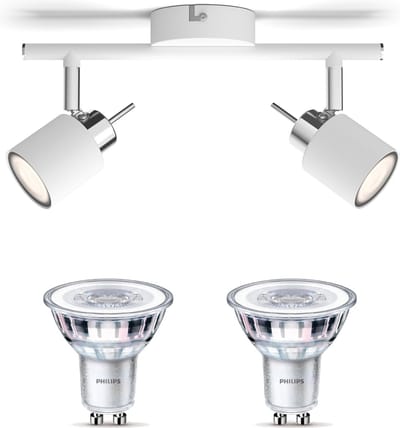 Philips Meranti Opbouwspot (Wit) - Warmwit Licht - Plafondspot met 2 Lichtpunten - GU10 - SceneSwitch - Eenvoudig Dimbaar met Je Klassieke Schakelaar