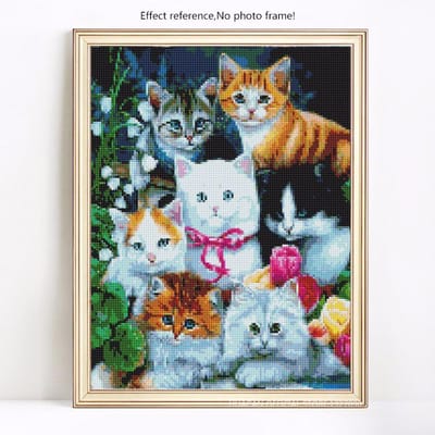 Mosaïque Diamant Disposition Complète Animaux Peinture Diamant Avec Pierres Rondes Photos de Chat 20X30 black