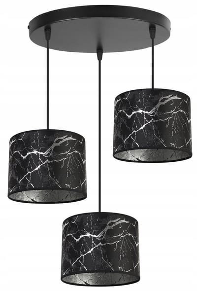 Light-Home Werona – Hanglamp 3-lichts – Zwart met Zilveren Kappen – Moderne Stoffen Lampenkappen – Verstelbare Hoogte