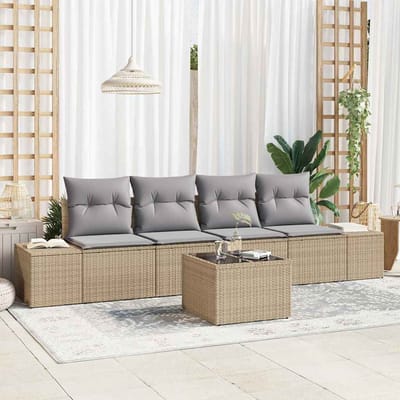vidaXL Bankstel 5 st Beige en Licht Grijs poly rattan