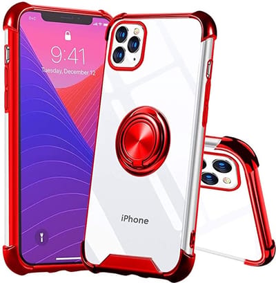 Hoesje Geschikt voor iPhone 11 hoesje silicone met ringhouder Back Cover case - Transparant/Rood