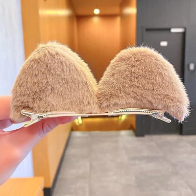 2 STUKS/Set Meisjes Schattige Effen Kattenoren Pluis Haarspelden Koreaanse Cartoon Dierenoren Haarspeldjes Barrettes Kinder Hoofddeksels Haaraccessoires bruin