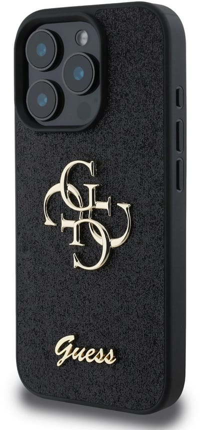 GUESS, Hoesje geschikt voor iPhone 16 Pro Max - met Glitters & Metalen Logo, Zwart