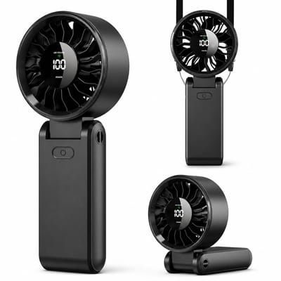 3-in-1 Portable Handheld Fan – USB Rechargeable Neck, Desk & Hand Fan with 5000mAh Battery, 5 Speed Settings, 135° Foldable Design for Travel, Office & Camping
