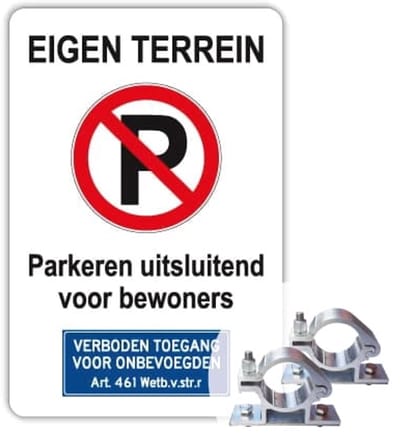Eigen Terrein bord - Bewoners - Weerbestendig Aluminium - 40x60 cm - Bevestiging: Met paalbeugels Ø48mm