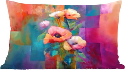 Sierkussens - Kussentjes Woonkamer - 60x40 cm - Geometrische kleurvlaken - Modern - Fantasiebloemen