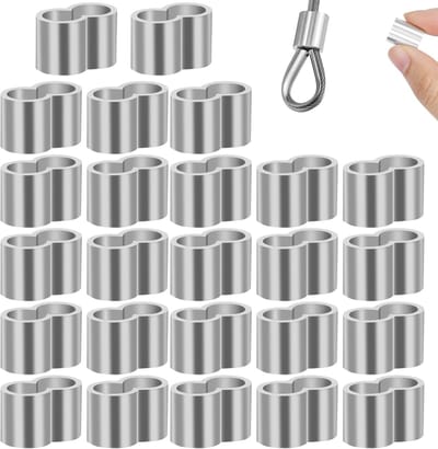 8 mm aluminium kabelklemmen set 50 stuks – dubbele draadklemmen voor touw en staalkabel – persklem voor rubber koord – geschikt voor buitengebruik – met transparante opbergdoos – stevig en d