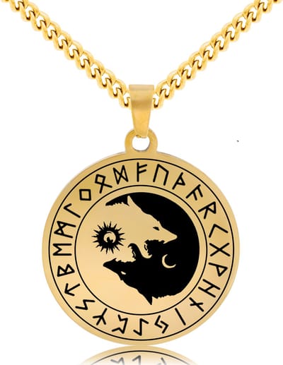 Wolf Yin Yang Sleutelhanger Goudkleurig - Spirituele Talisman - Roestvrij Staal / Stainless Steel - Natuur & Balans- Pax Amare