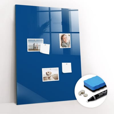 Tulup Whitebord - Kleur Blauw Magneetbord - 70 cm x 100 cm - Magnetic Board - Moderne Wanddecoratie - Memobord Keuken - Planning Muur - Gratis 5 Sterke Magneten + Whiteboard Marker & Wisser - Magneetbord Keuken - Magnetisch Wandbord