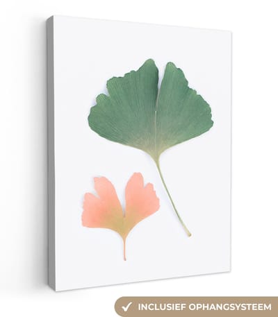 Canvas schilderij 30x40 cm - Wanddecoratie Bladeren - Groen - Oranje - Natuur - Muurdecoratie woonkamer - Slaapkamer decoratie - Kamer accessoires - Schilderijen op canvas